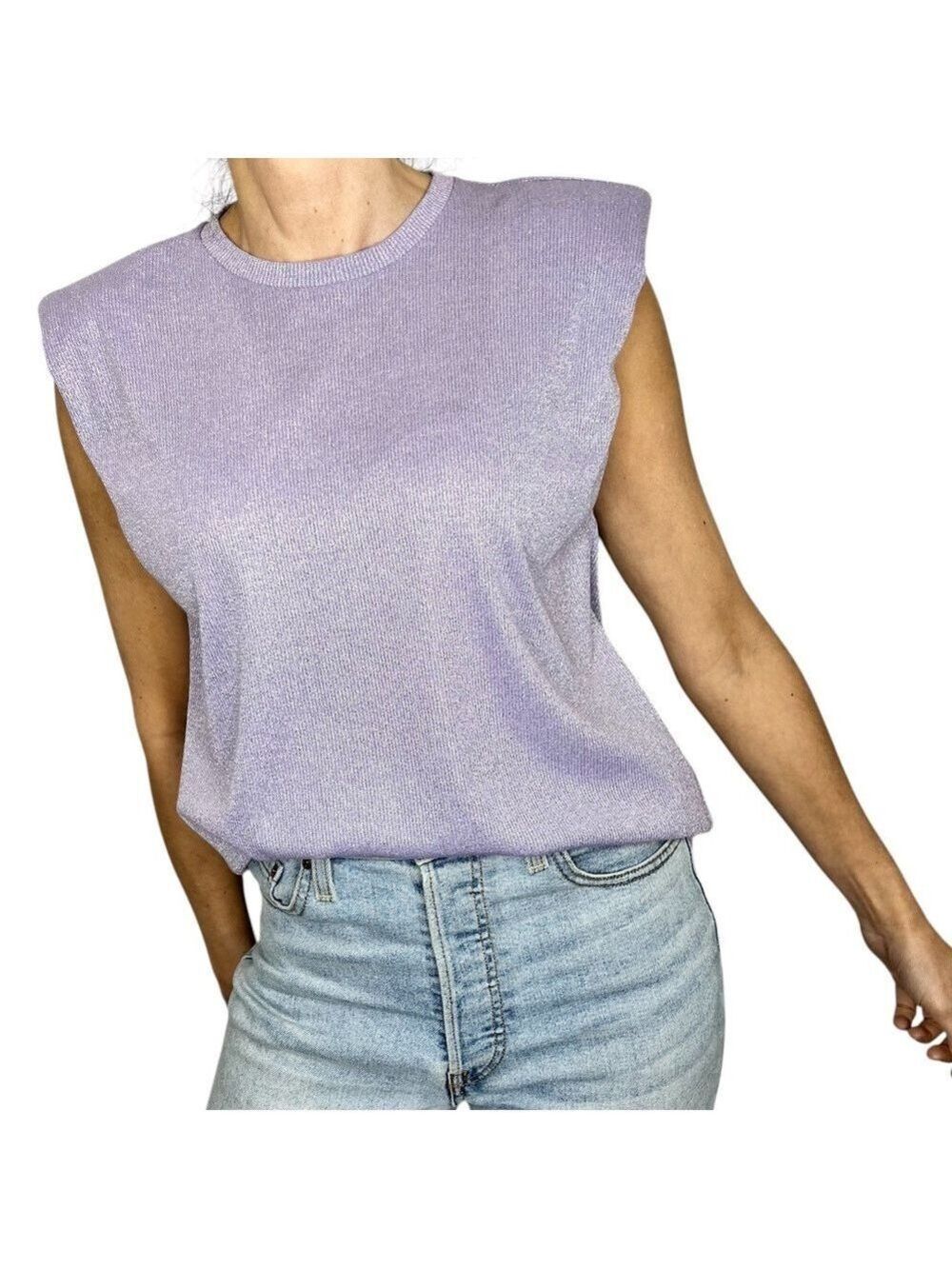 Jane & John Montreal purple metallic silver padded shoulder muscle top